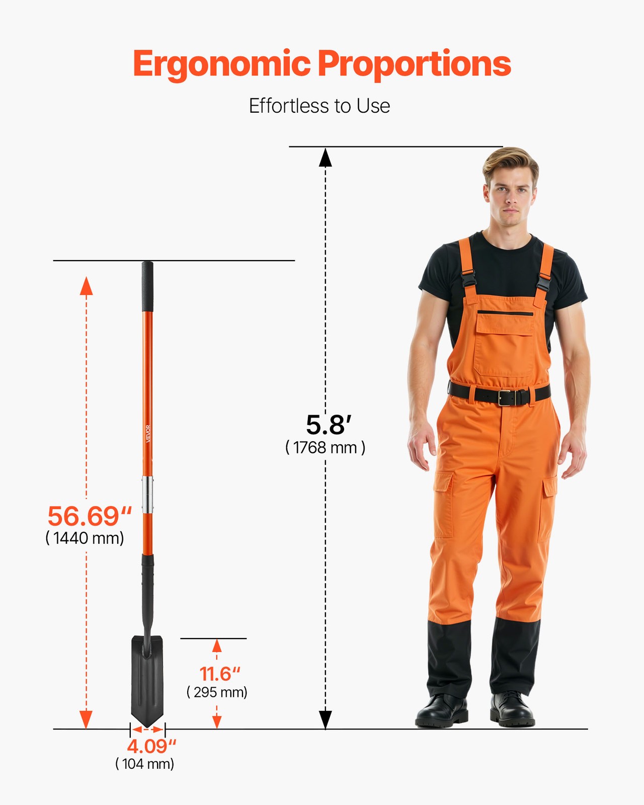 VEVOR Trench Shovel 4 in Trenching Shovel Fiberglass Handle for Digging 56 in