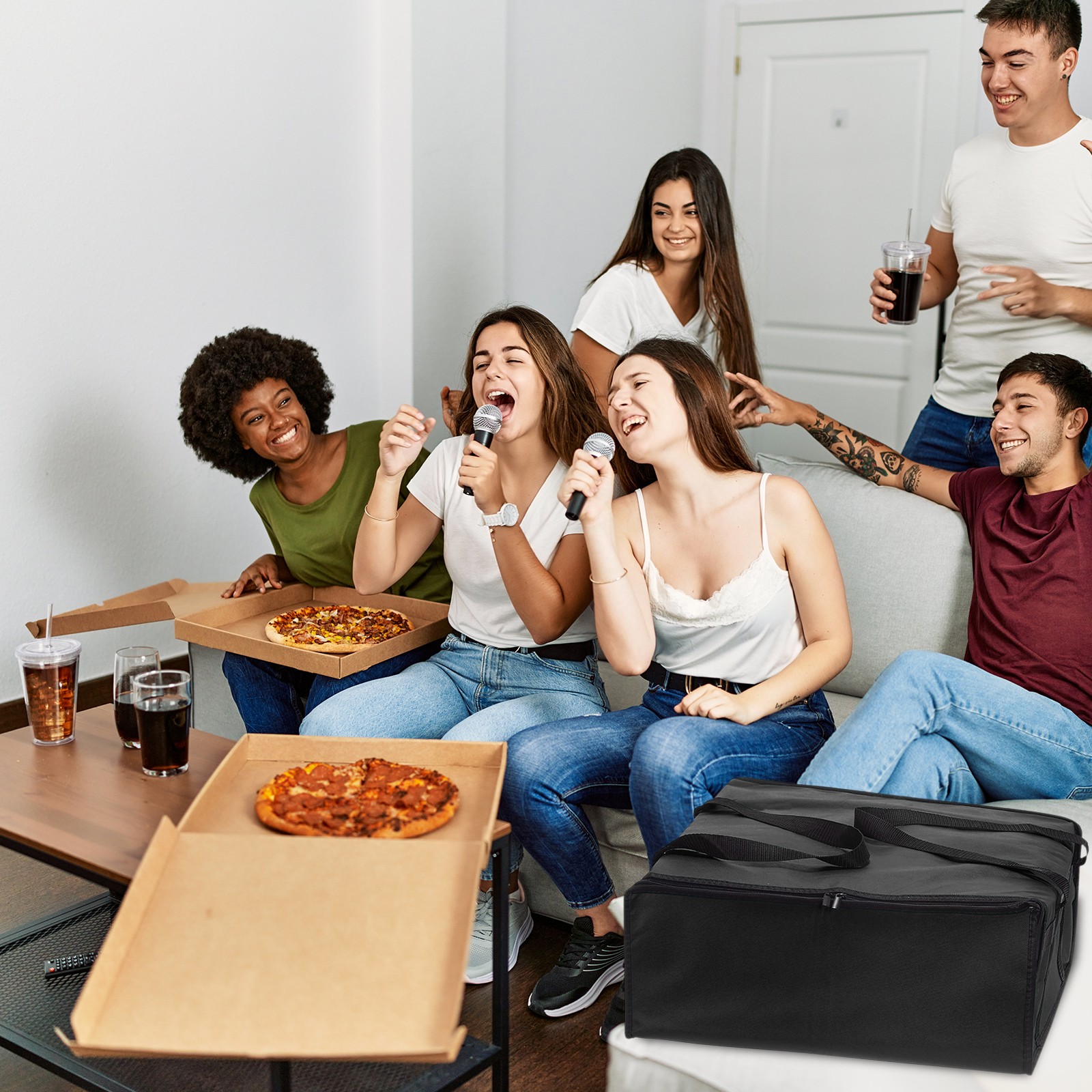 Insulated Pizza Bag 20x20x14 Inches Non-woven Fabrics Grocery Bag Black