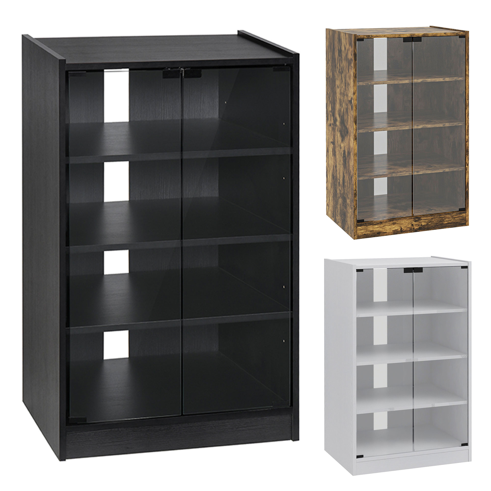 Wood Grain Storage Console Center with Glass Doors and Cable Management