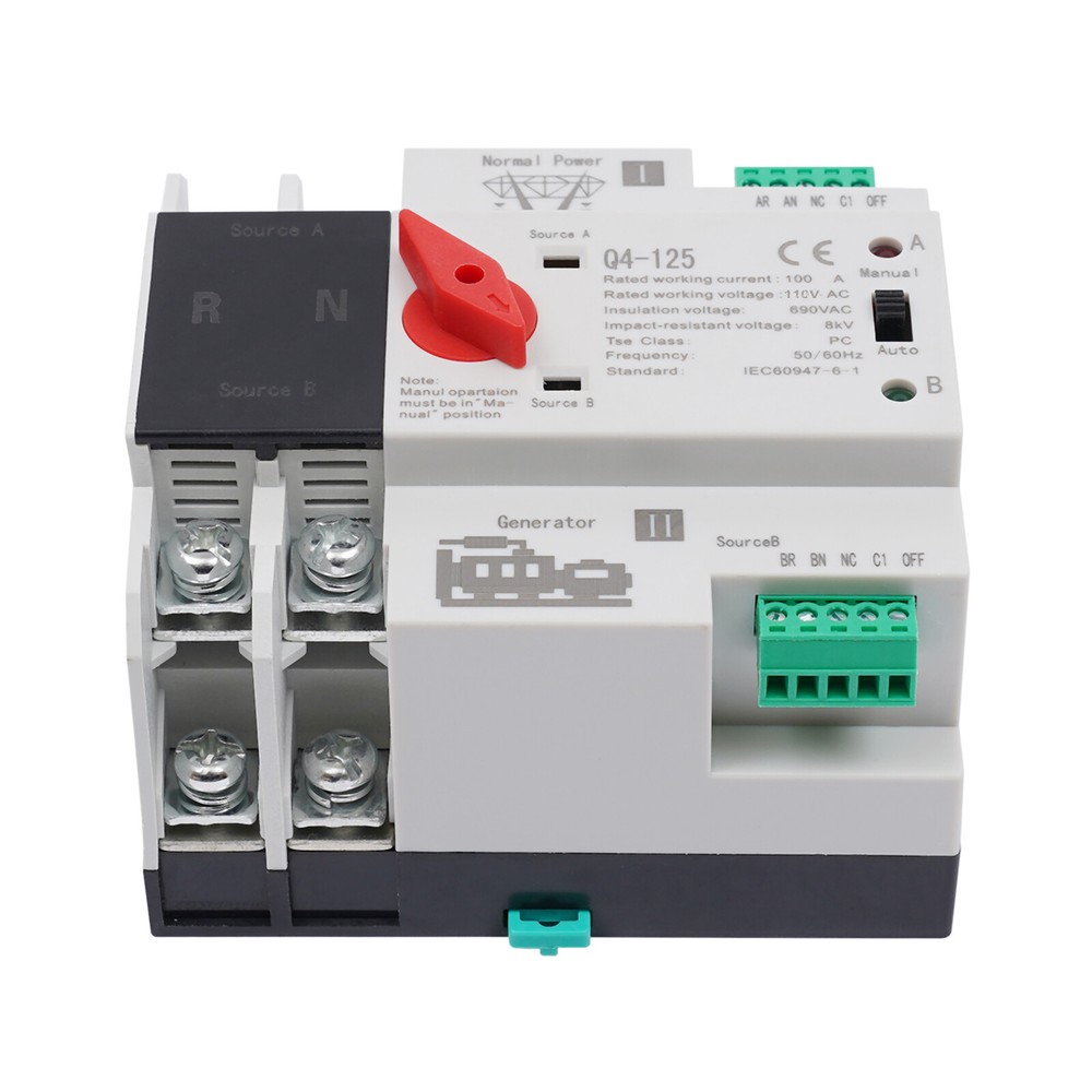 Automatic Transfer Switch 2P 100A 110V Grid to AC Generator Dual Power Control