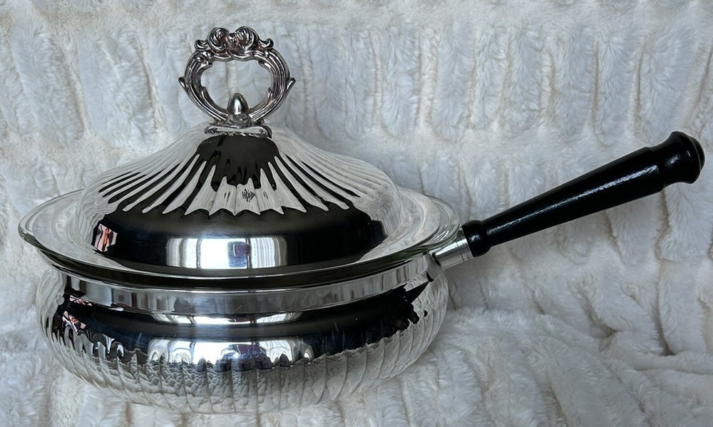 Crosby Handled Silver-plated Casserole Dish With Lid & Pyrex Casserole Dish Vtg