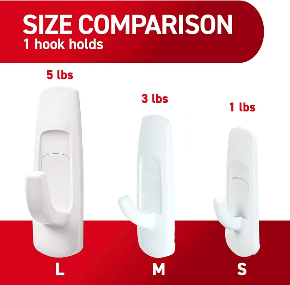 Command 5 lb Large Utility Hooks, 7 Wall Hooks and 12 1 Pack, White