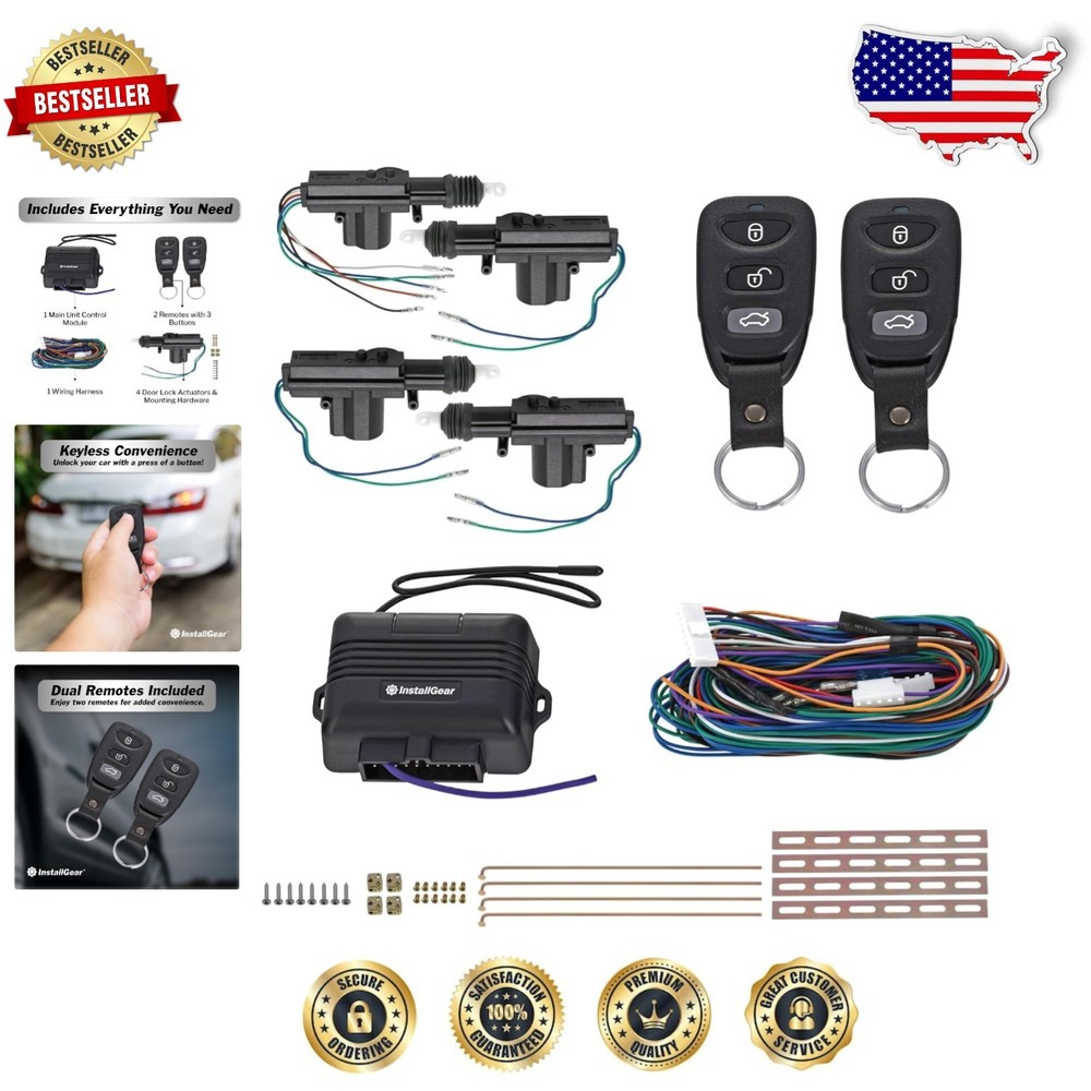 Keyless Entry Car Kit: 2 Remotes, 4 Actuators, Trunk Release, Visual Flash