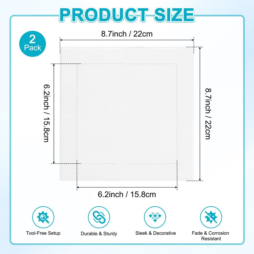 2-Pack Access Panel for Drywall, 6x6" Plastic Removable [White, Square]