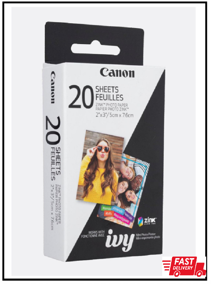 Canon Zink Photo Paper Pack, 20 sheets, White, 2" X 3". (3214C001)