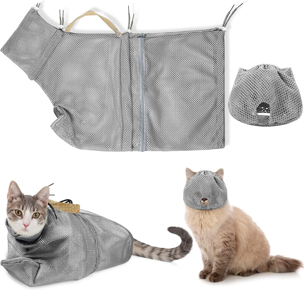 Cat Grooming Muzzle Mesh Bag Kitten Bath Restraint Breathable Adjustable