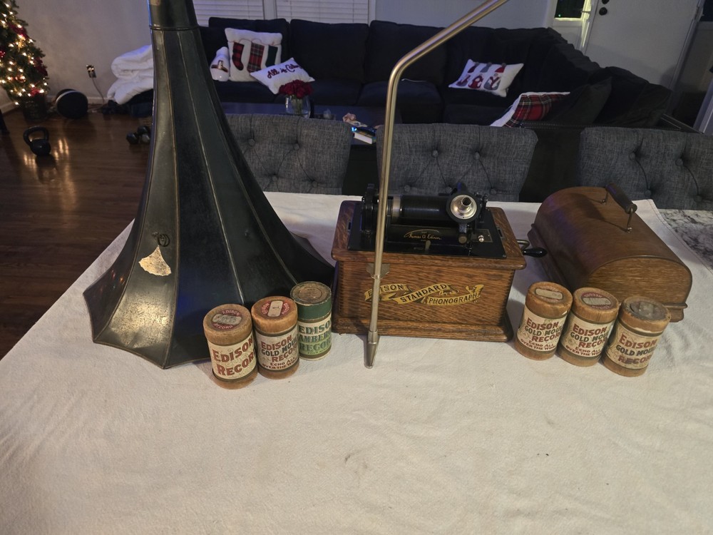 Edison Standard Phonograph w/ Horn + Extras