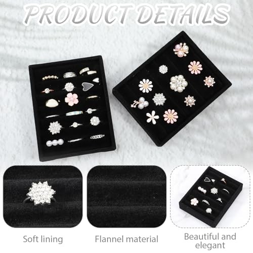2 PCS Black Velvet Stackable Ring Organizer Tray, Earrings Display Tray