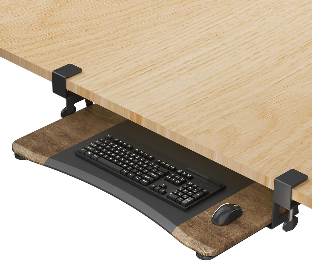 Keyboard Tray under Desk Pull Out with C Clamp Mount, Computer Keyboard & Mouse
