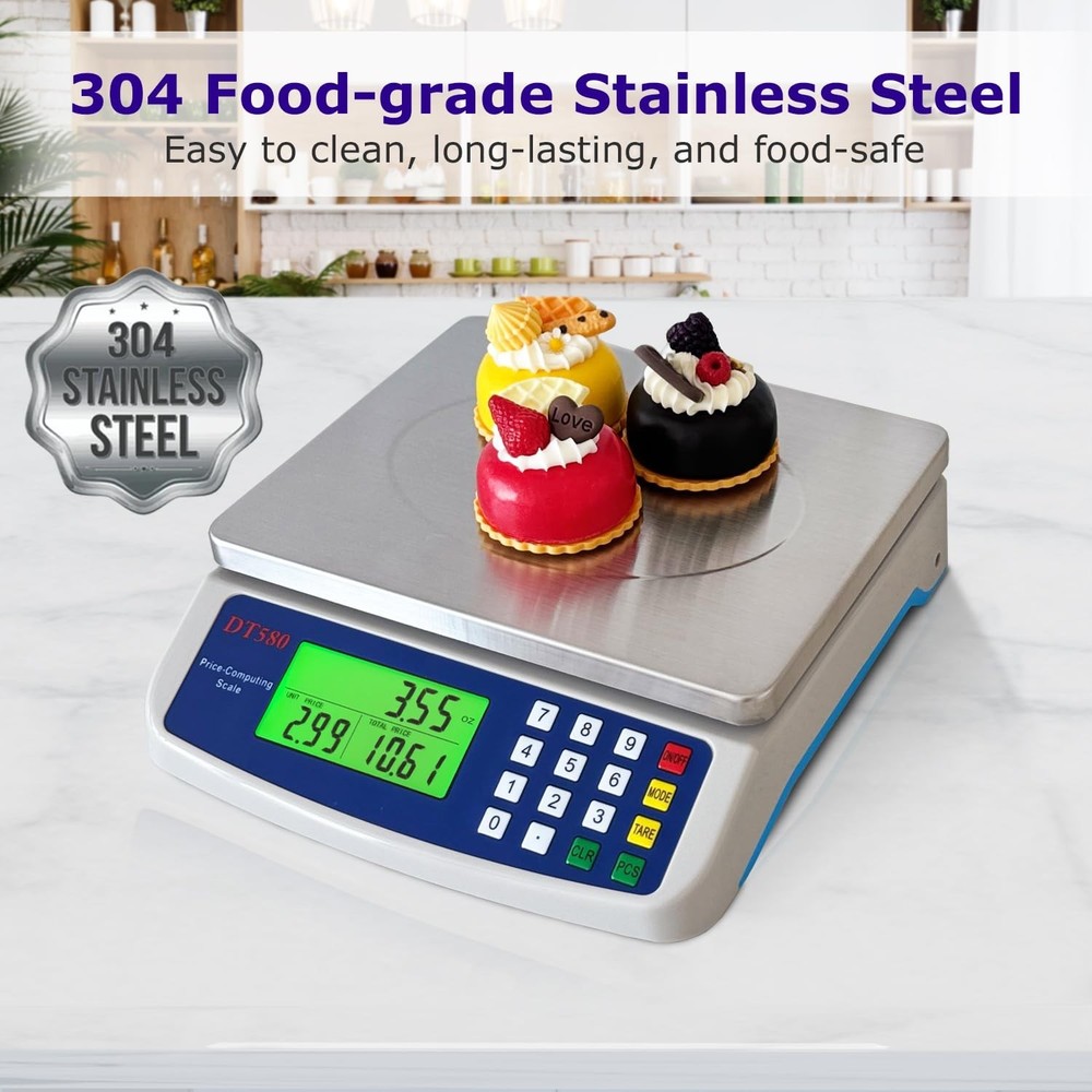 Large Digital Kitchen Scale 40kg/88lb Stainless Steel Price Computing Scale C...