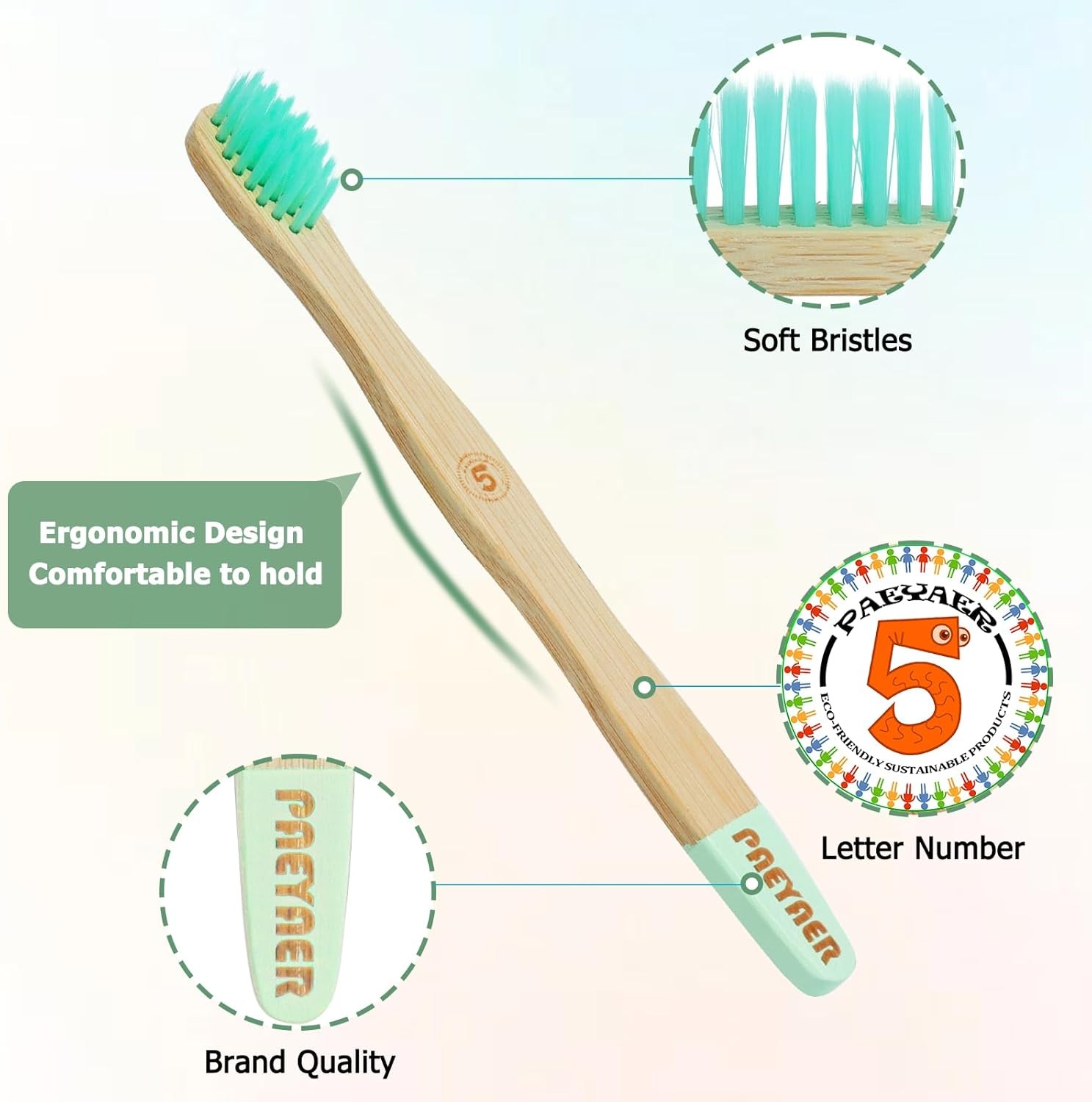 6 Pack Eco-Friendly Bamboo Toothbrushes for Kids - Extra Soft Bristles