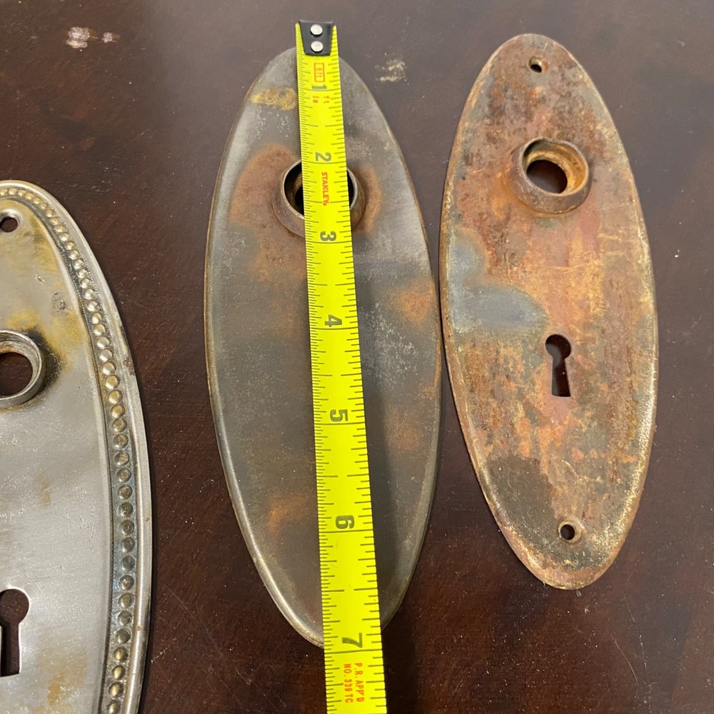 4 Vintage Oval Brass Or Bronze Plated Door Knobs • 3 Back Plates