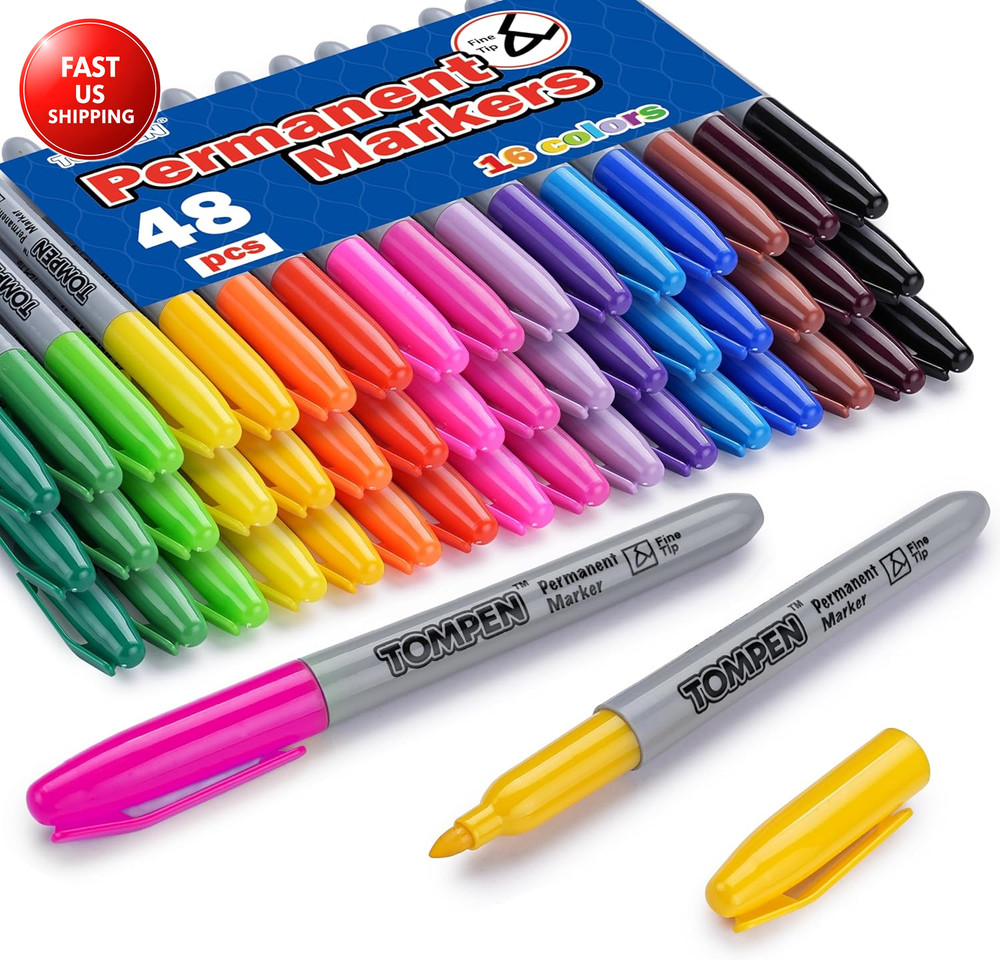 Permanent Markers,Fine Tip,48 Pack Bulk,16 Assorted Colors,Waterproof Permanent