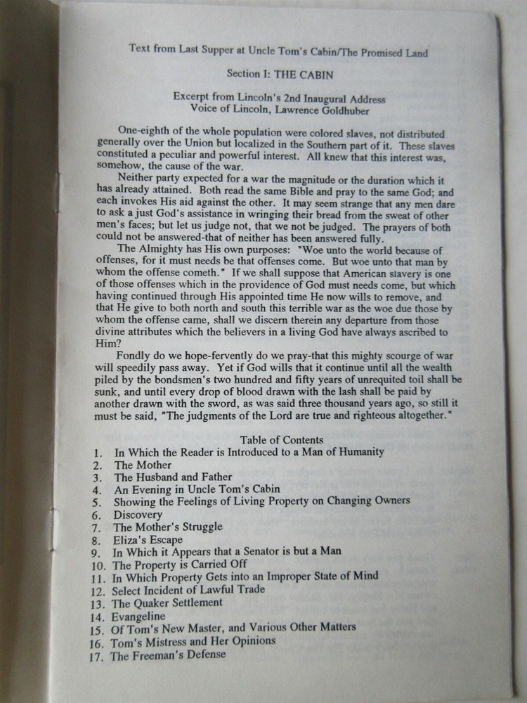 Last Supper at Uncle Tom's Cabin - Text - booklet
