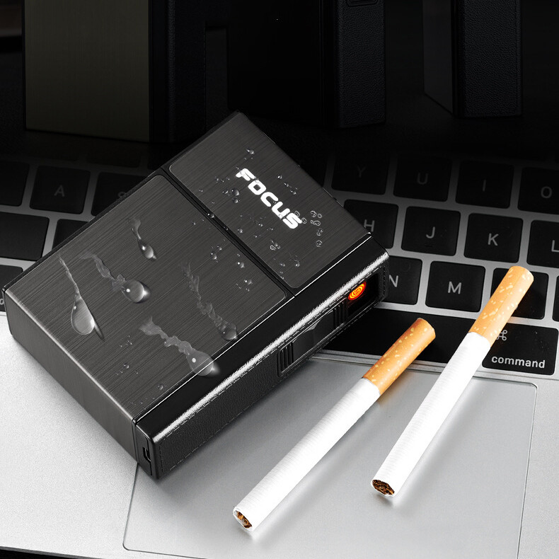 Cigarette Case with Lighter Holder for 20 Cigarettes Windproof USB Rechargeable