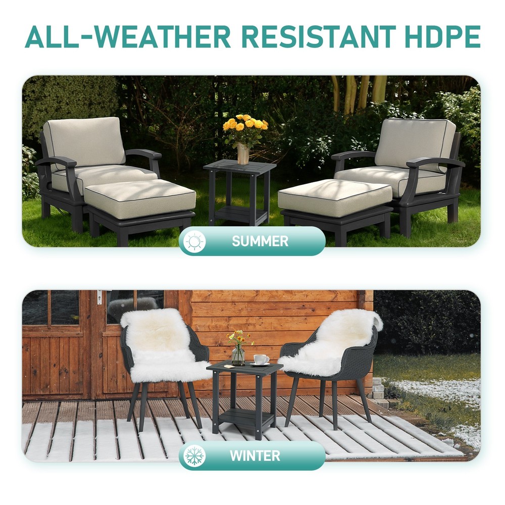 2-Layer Storage Room/Outdoor Rectangular Side Table Hdpe Coffee Table Dark Grey