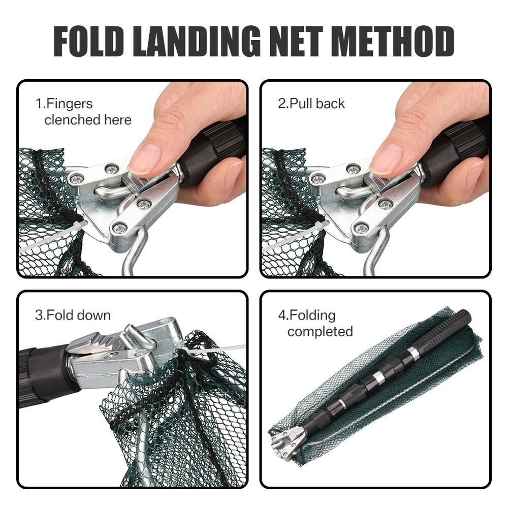 Fishing Landing Net with Telescopic Pole Handle Retractable Foldable 51" Length