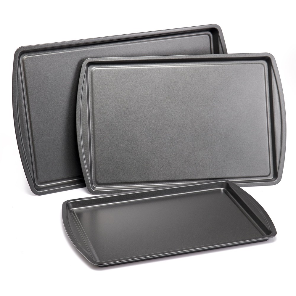 3pc Carbon Steel Nonstick Cookie Sheet Bakeware Set