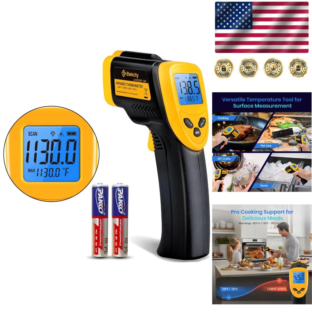 User-Friendly Infrared Temperature Gun - Adjustable Emissivity & Backlit Screen