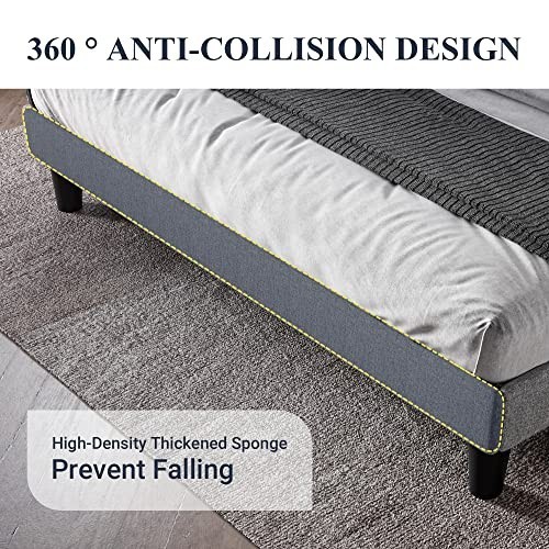 Modern Full Size Bed Frame with Button Tufted Wingback Headboard, Upholstered Pl