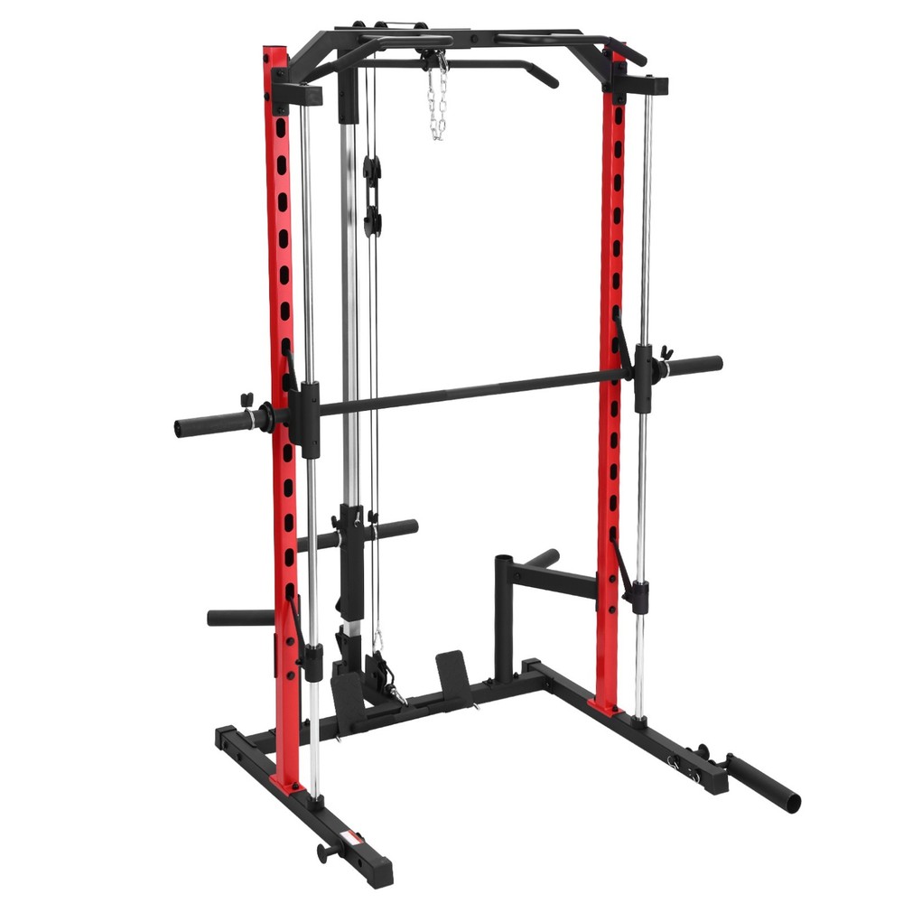 Smith Machine Power Cage Rack Squat Rack w/LAT-Pull Down System No Weights Bench