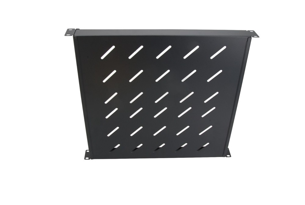 1U 19" Black 4-Post Vented Fixed Server Shelf Rack Mount, Adjustable 16in - 37in