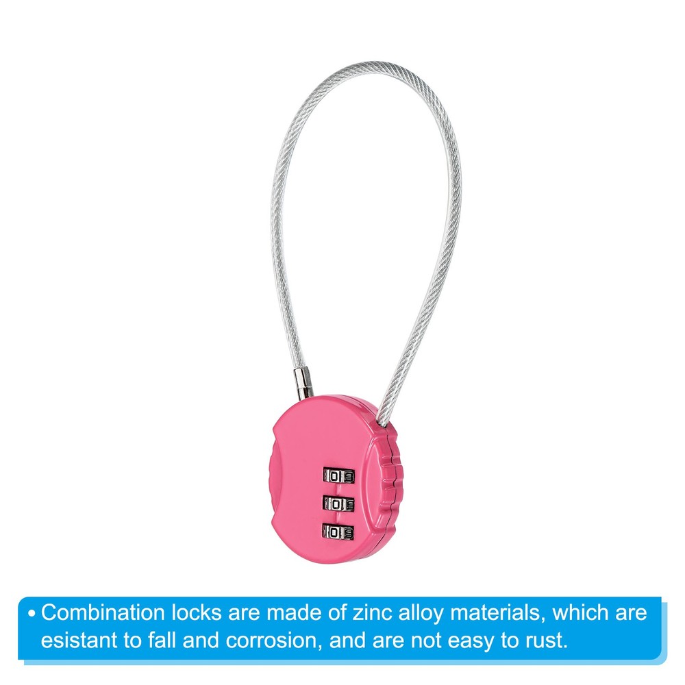 Small Combination Block 7.8", 3pc 3 Digit Luggage Lock, Pink