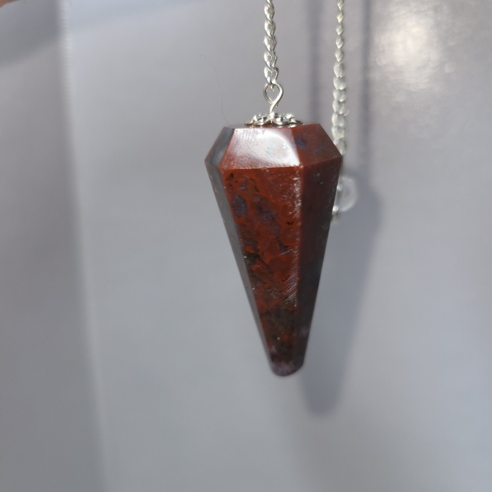 Bloodstone Faceted Cone Crystal Dowsing Pendulum Divination Tool
