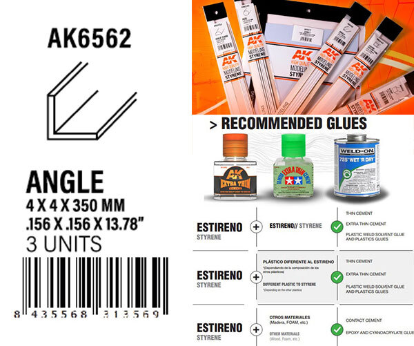 AK-Interactive Styrene Angle 4 x 4 x 350mm (3pcs)