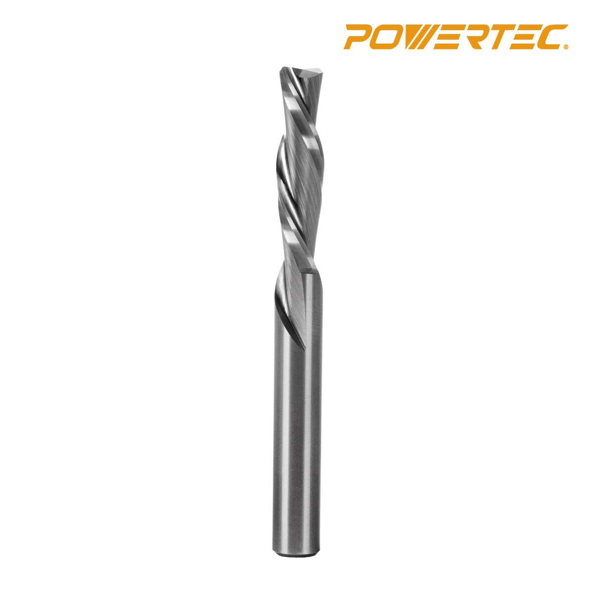 POWERTEC Solid Carbide Router Bit, Spiral Down Cut, 1/4" Shank x 1/4 Dia (73004)
