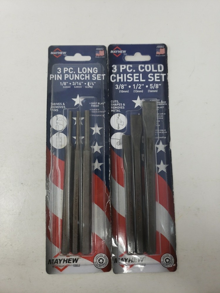 Mayhew 3 Pc. Long Pin Punch Set & 3 Pc. Cold Chisel Set