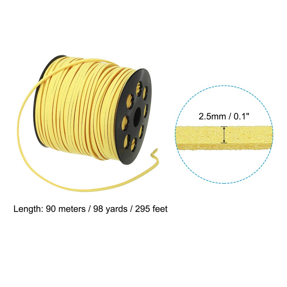 Suede Lanyard String with Roll Spool 98Yard, Flat Microfiber Cord, Bright Yellow
