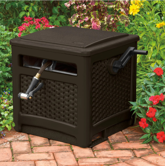 225 ft. Smart Trak Wicker Garden Hose Reel Guide and Hideaway, Java Brown