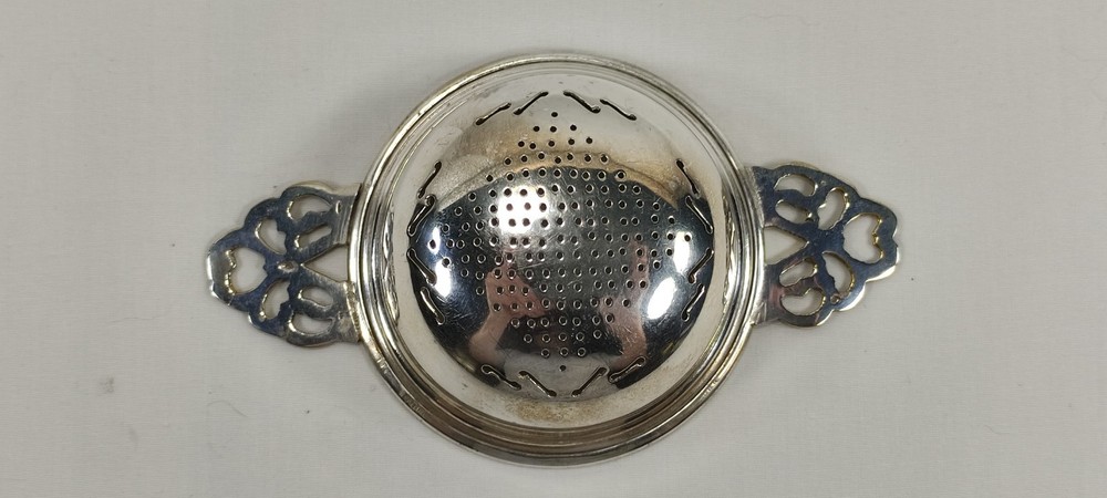 Vintage Silverplated Pierced Two-Handled Over Tea Service Cup Strainer Openwork