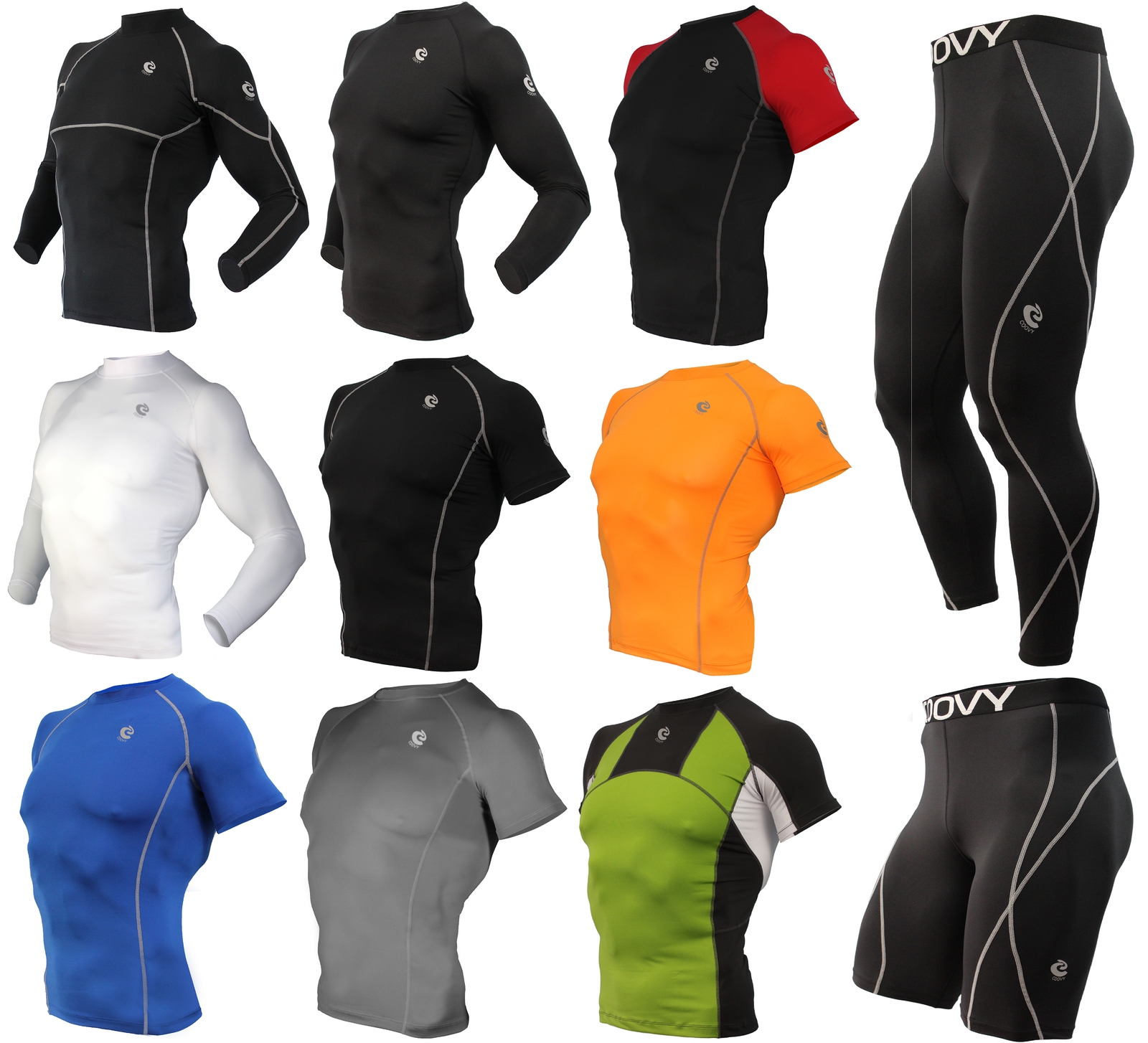 Mens COOVY Sports Cool Dry-Fit Gear Base Layer Athletic Shirt Tights Short Pants
