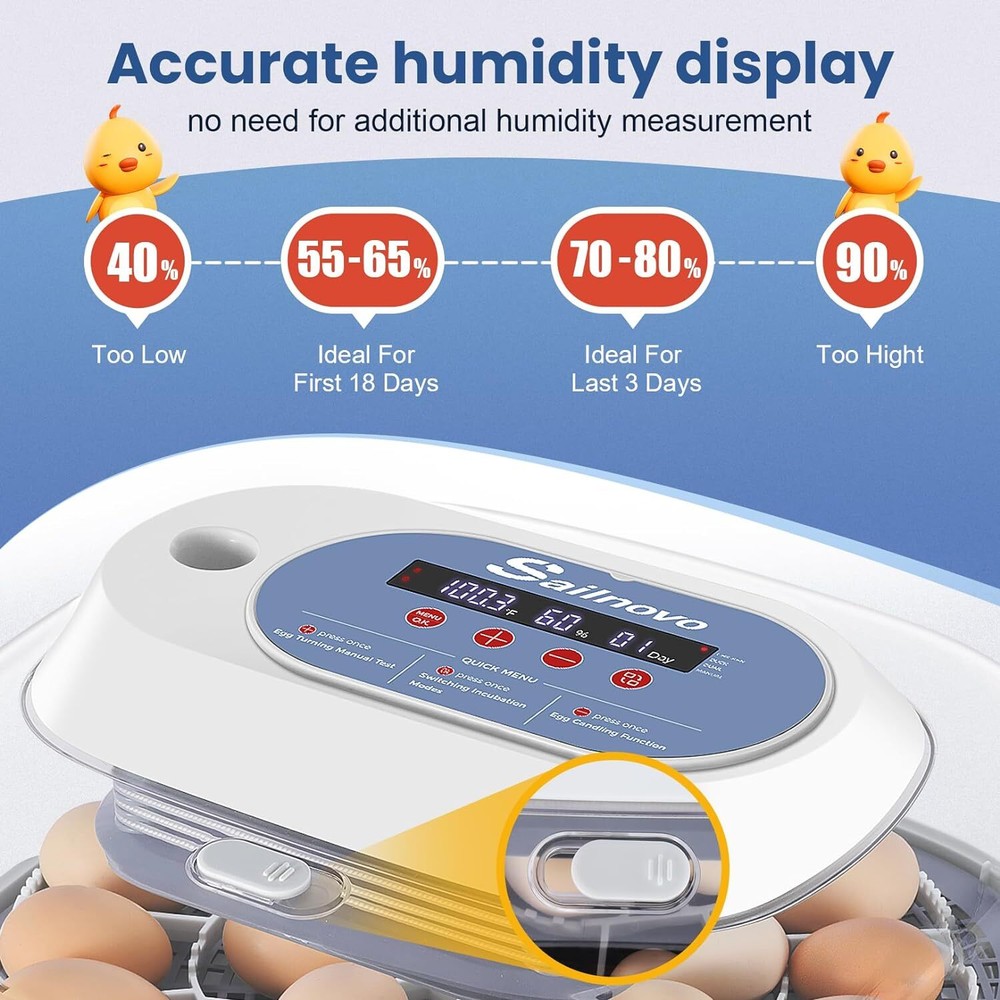 24 Eggs Incubators w/Automatic Egg Turning, Egg Candling and Humidity Display💎