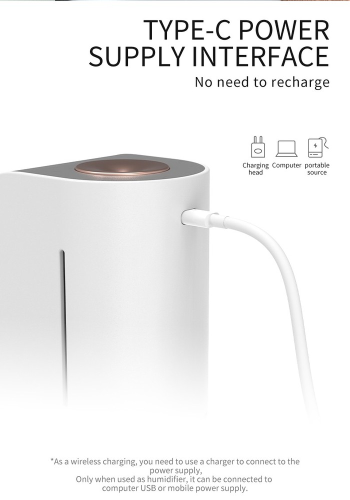 Adjustable Spray Size Wireless Charging Humidifier Over Voltage Protection