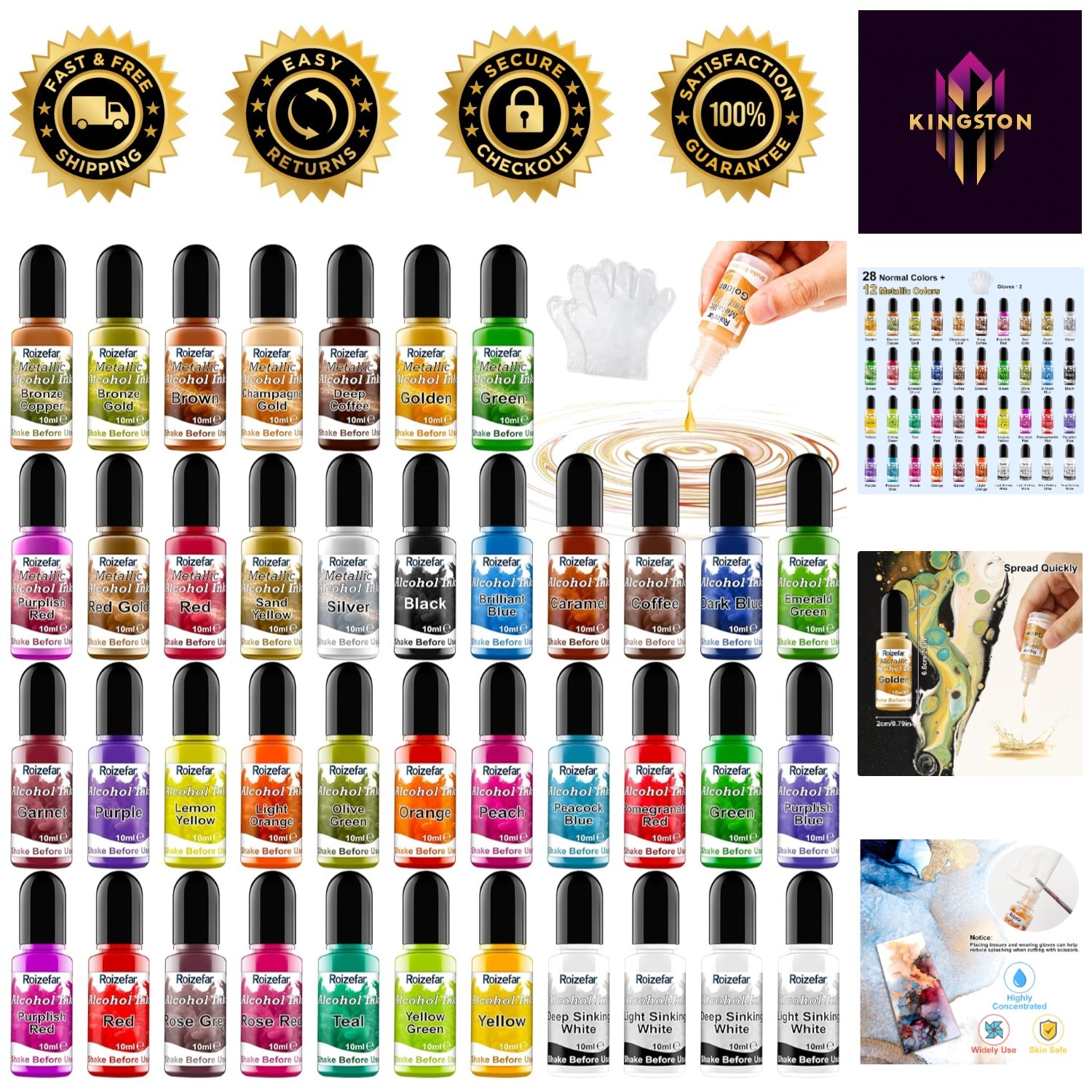 Versatile Alcohol Ink Set - 40 Vivid Colors for Exceptional Painting and Dyeing