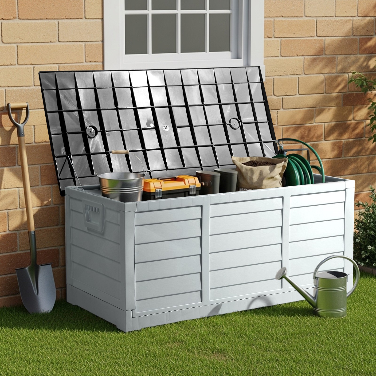 75 GAL Foldable Storage Deck Box Fast Installation with Wheels for In/Outdoor