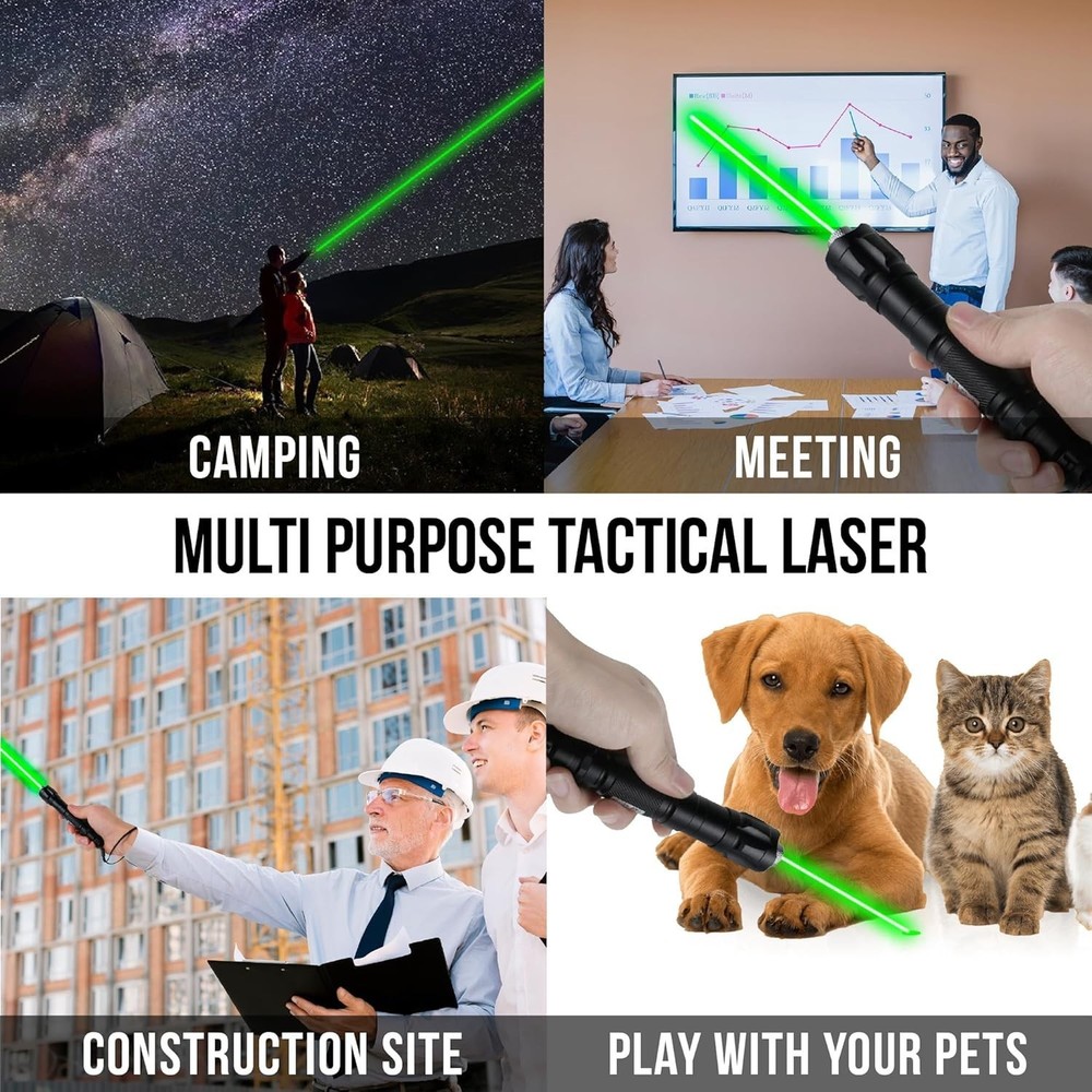 Rechargeable Tactical Green Laser Pointer - 3300 ft Visibility & Carrying Case