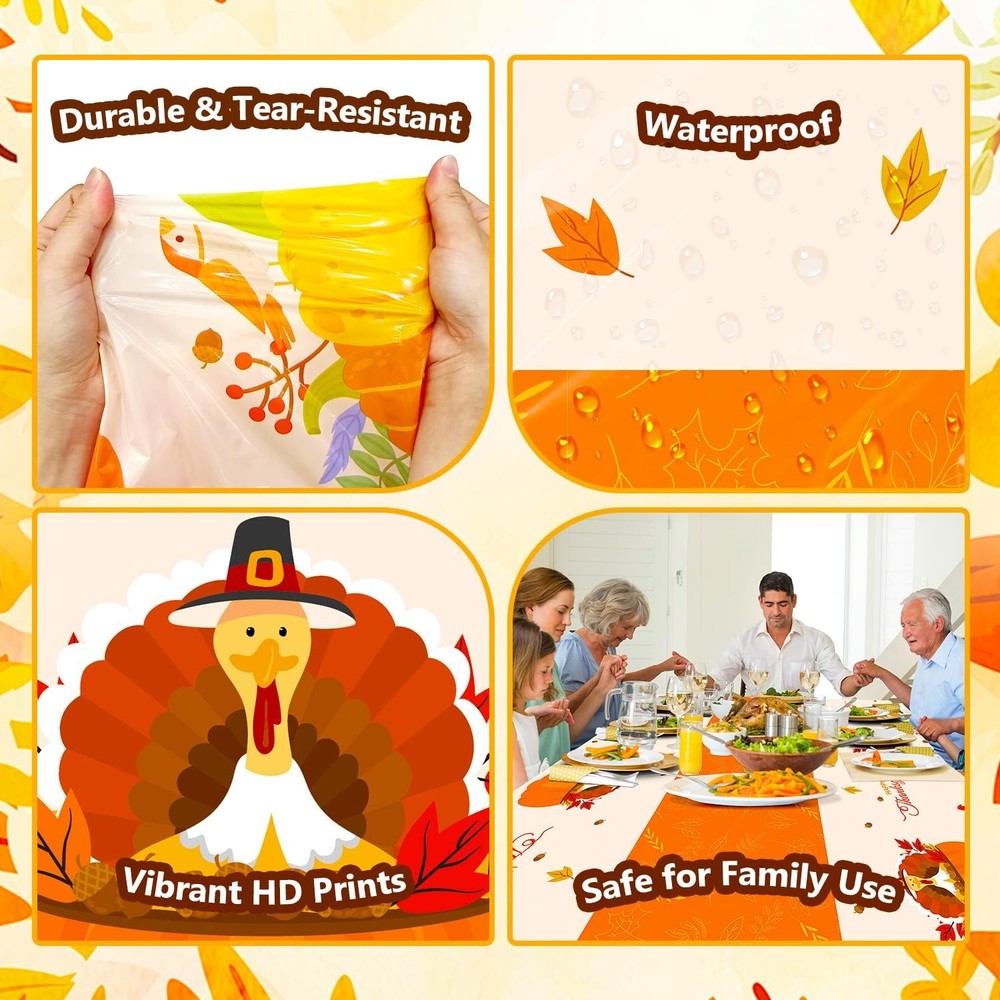 Thanksgiving Plastic Tablecloth Disposable 3 Pack – Fall Table Decorations
