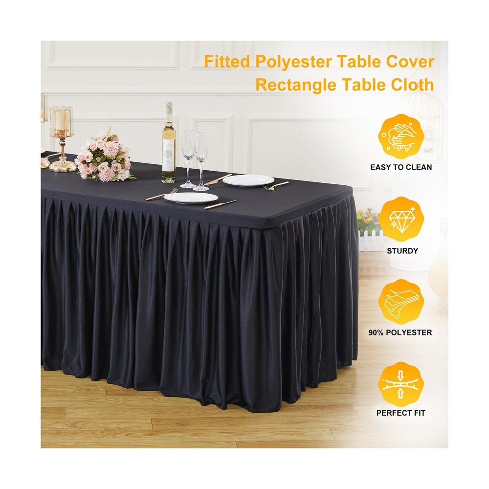 6 Pack Black Rectangle Table Clothes for 6 Foot Tables, Polyester Fitted Tabl...