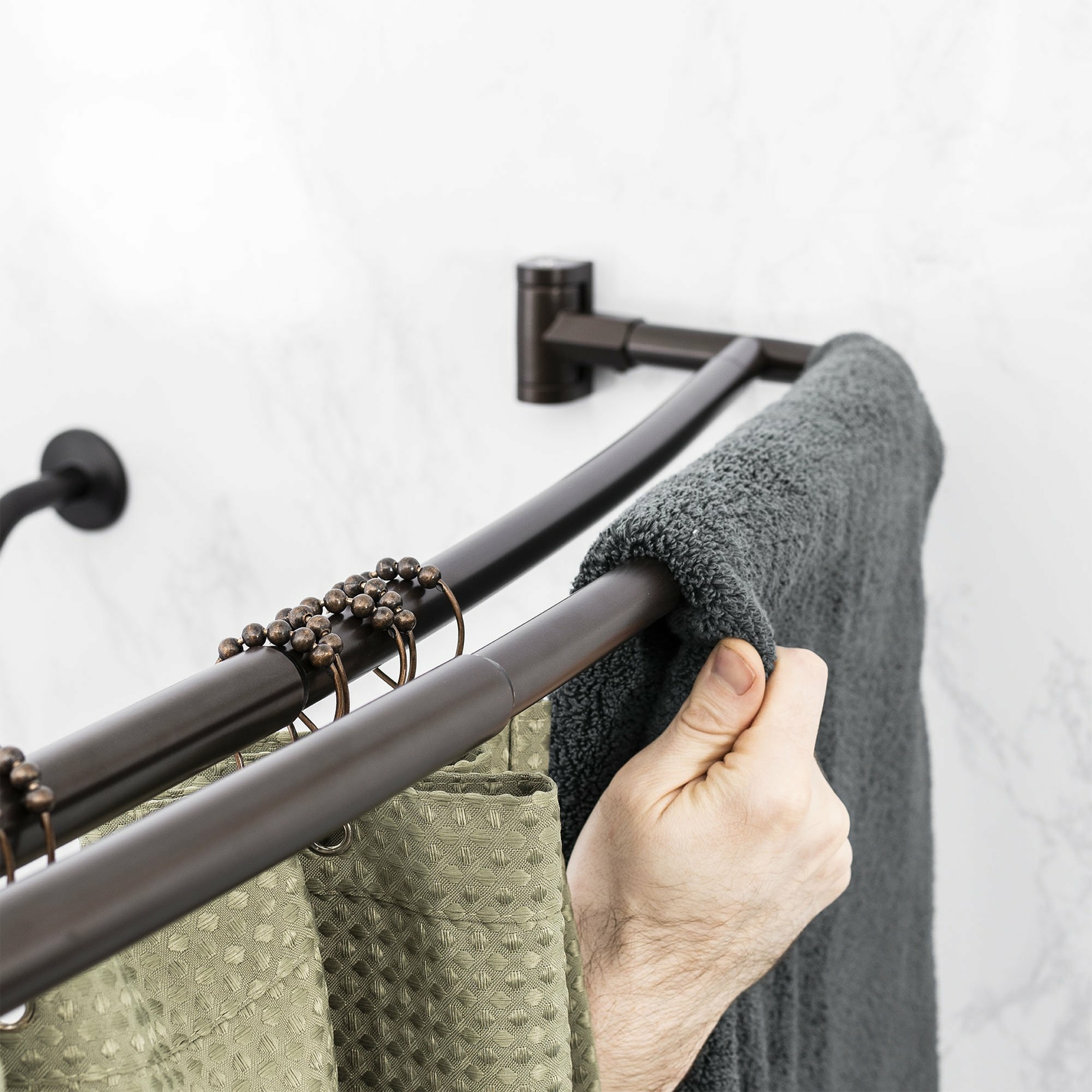 Double Curved Shower Rod Adjustable from 44 in. to 70 in. - Oil Rubbed Bronze Fi