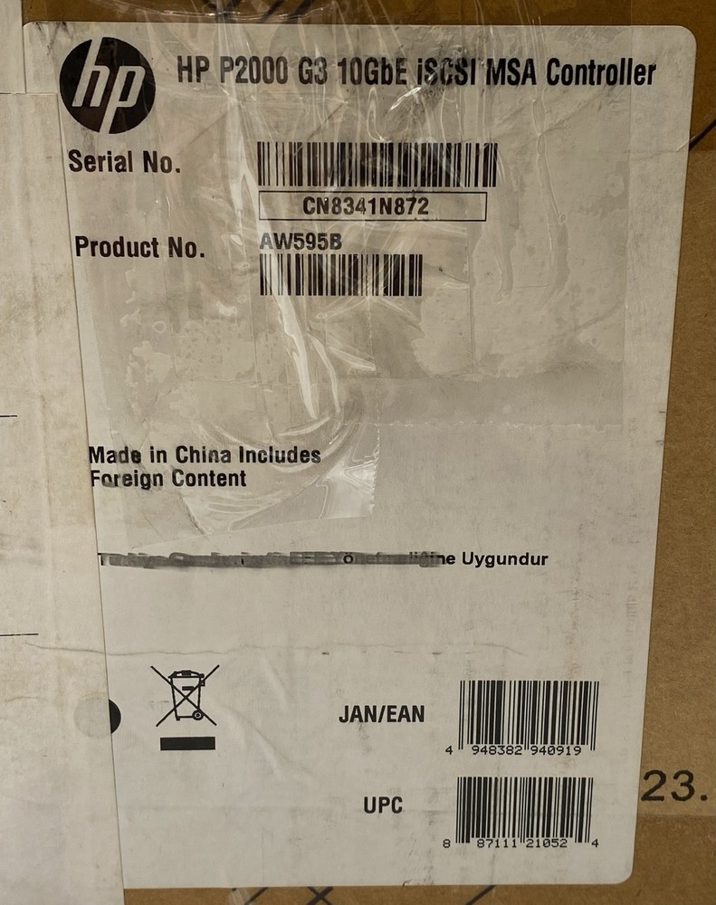 OPEN BOX HP AW595B P2000 G3 RAID 10GbE ISCSI MSA ARRAY SPS CONTROLLER