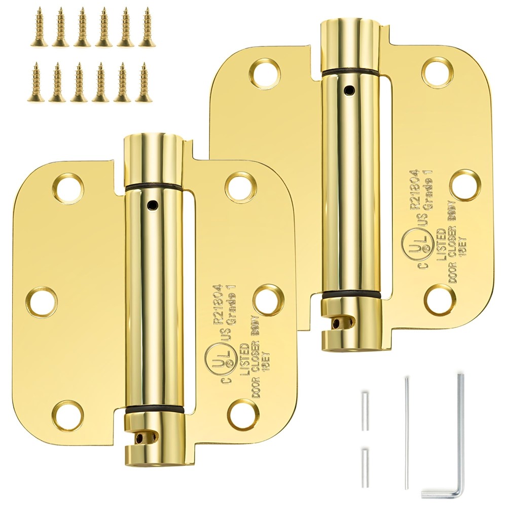 Self-Closing Door Hinge 3.5 Inch Rounded, Spring Loaded Hinge Adjustable Tension
