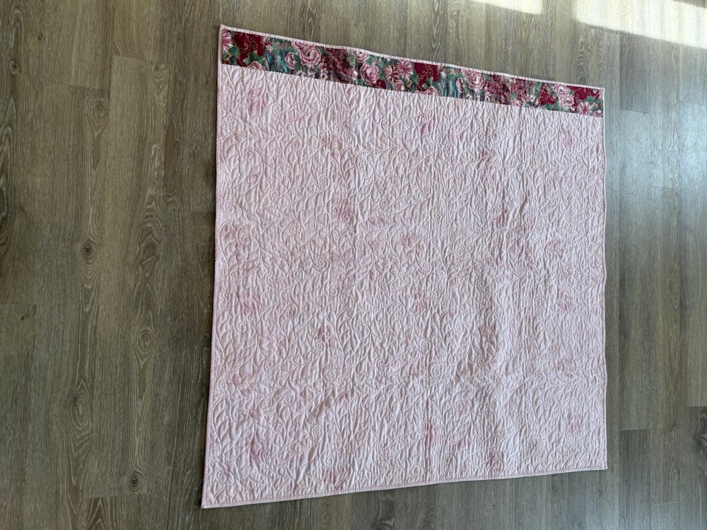 Stack n' Whack Handmade Quilt Sashed Square Blocks Cornerstone Floral Red Pink
