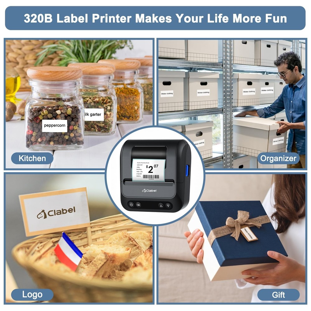 CLABEL 320B Label Maker 3 Inch Bluetooth Barcode Printer Thermal Label Printe...