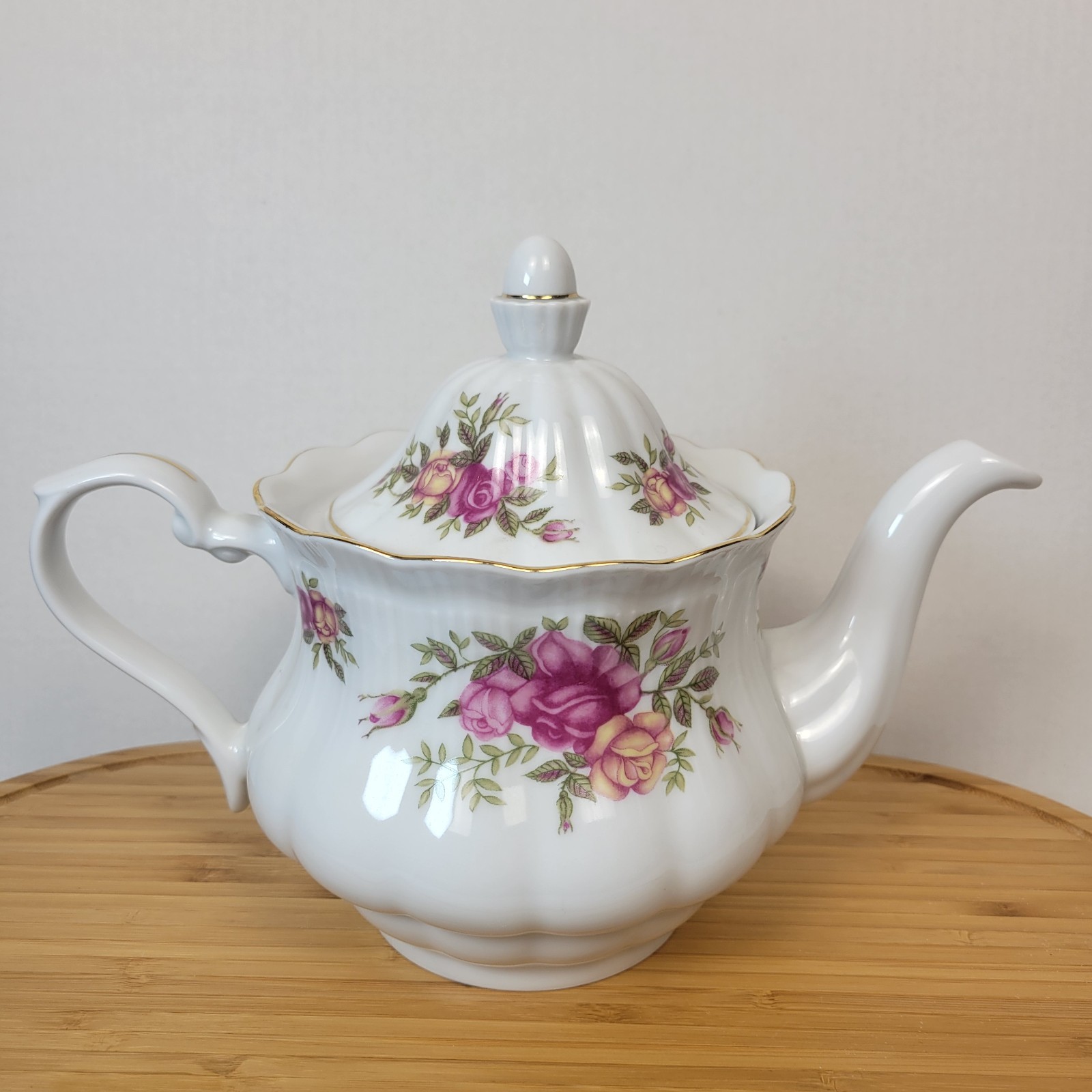 Crystal Clear Porcelain Teapot Pink Roses Gold Trim Poland Floral Tea Pot