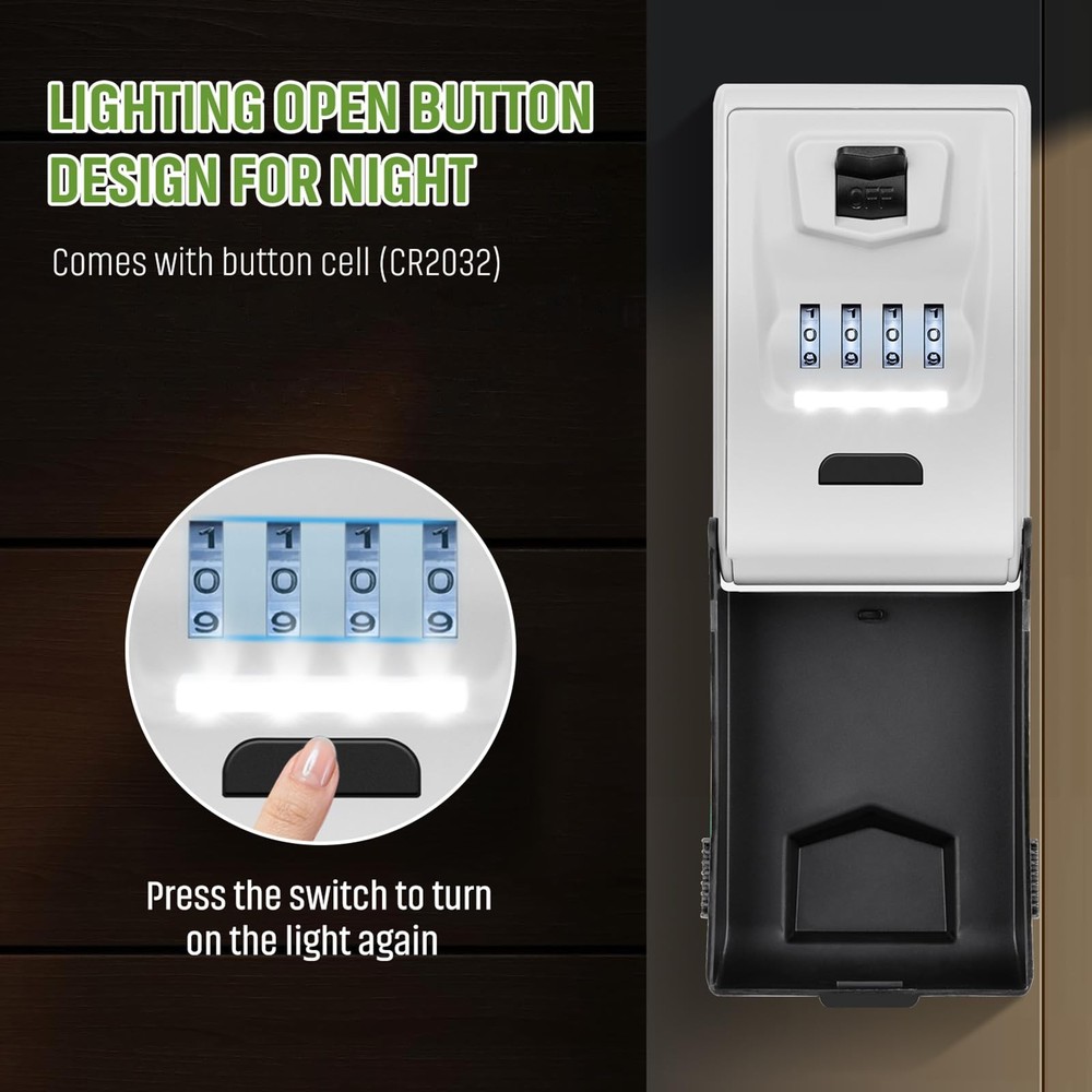 Key Lock Box for Outside with Light Up Dials - Sturdy Waterproof Combination Key