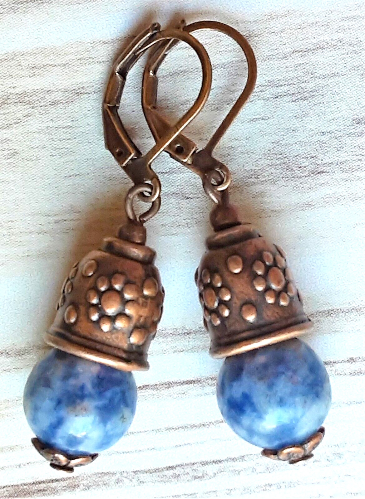 SODALITE Lantern shape drop earring COPPER LEVERBACK handcrafted XGE